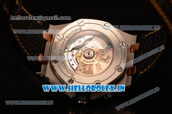 Audemars Piguet Royal Oak Offshore Chrono Clone AP Calibre 3126 Automatic Steel Case with Arabic Numeral Markers Blue Dial and Black Leather Strap - 1:1 Original (JF) - Click Image to Close